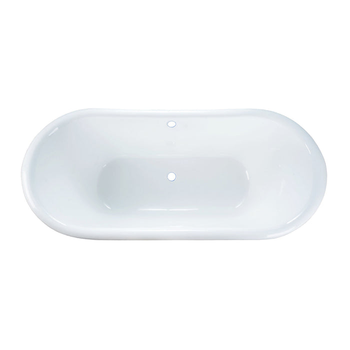 Aqua Eden VCTDS662829 66-Inch Cast Iron Oval Double Slipper Pedestal Tub (No Faucet Drillings), White