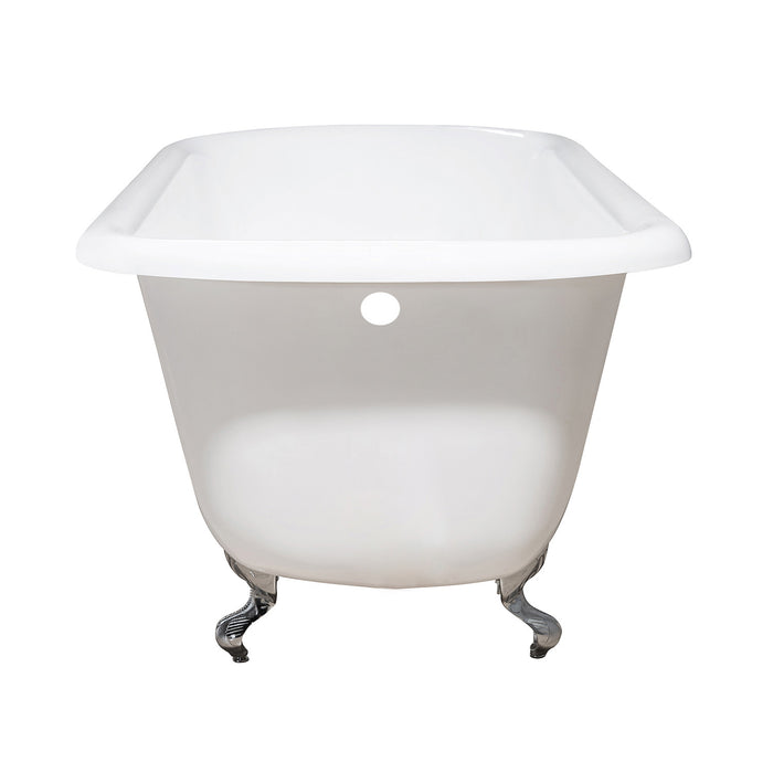 Aqua Eden VCTND483117W1 48-Inch Cast Iron D-Shaped Roll Top Clawfoot Tub (No Faucet Drillings), White/Polished Chrome