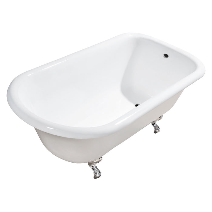 Aqua Eden VCTND483117W1 48-Inch Cast Iron D-Shaped Roll Top Clawfoot Tub (No Faucet Drillings), White/Polished Chrome