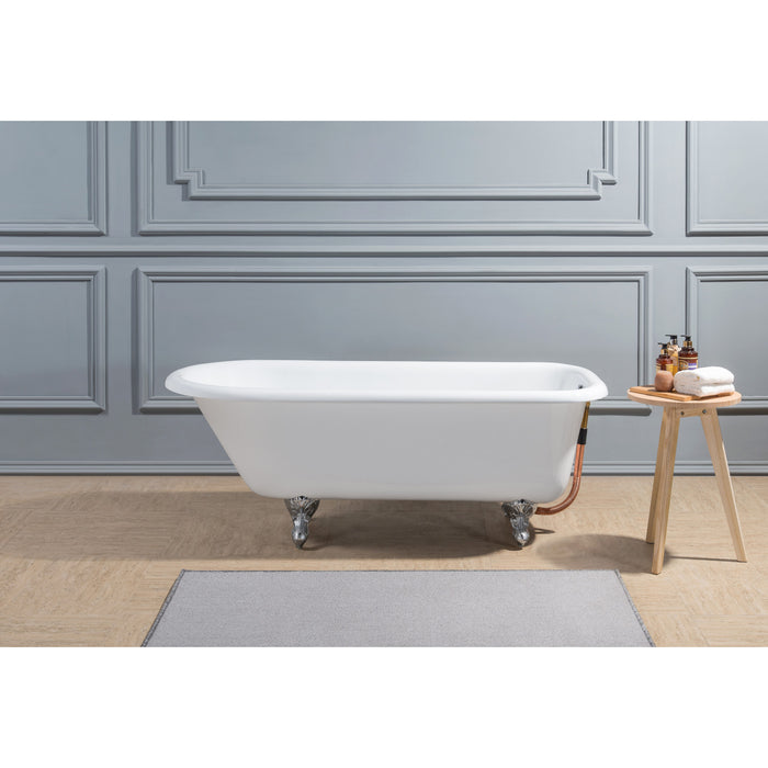 Aqua Eden VCTND483117W1 48-Inch Cast Iron D-Shaped Roll Top Clawfoot Tub (No Faucet Drillings), White/Polished Chrome