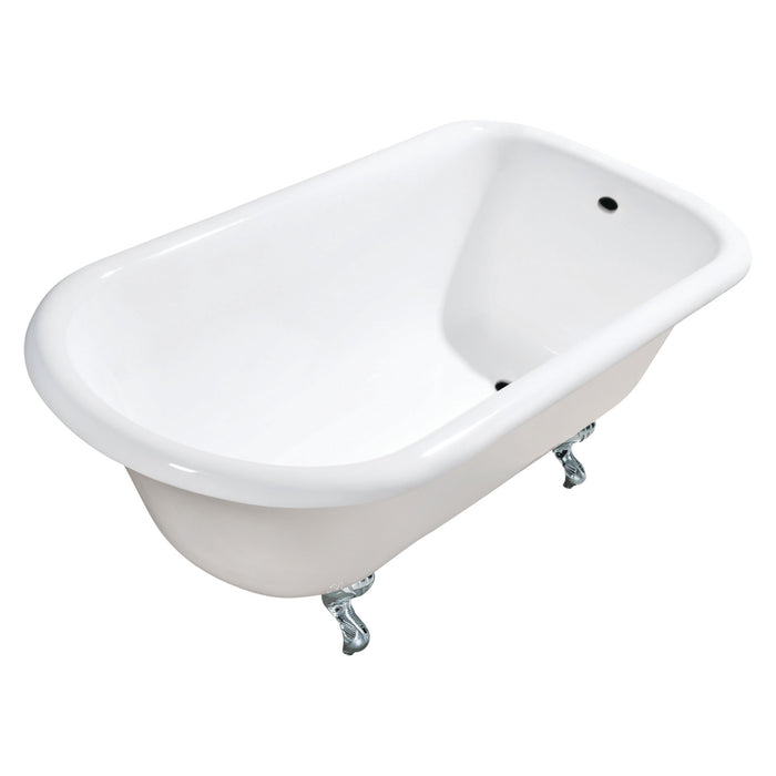 Aqua Eden VCTND483117W1 48-Inch Cast Iron D-Shaped Roll Top Clawfoot Tub (No Faucet Drillings), White/Polished Chrome