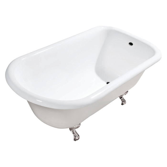 Aqua Eden VCTND483117W6 48-Inch Cast Iron D-Shaped Roll Top Clawfoot Tub (No Faucet Drillings), White/Polished Nickel