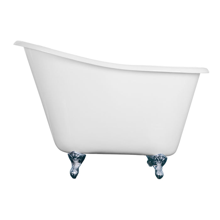 Tazatina VCTND5130NT1 51-Inch Cast Iron D-Shaped Single Slipper Clawfoot Tub (No Faucet Drillings), White/Polished Chrome