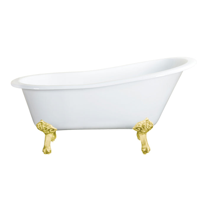 Tazatina VCTND5731B2 57-Inch Cast Iron Oval Single Slipper Clawfoot Tub (No Faucet Drillings), White/Polished Brass