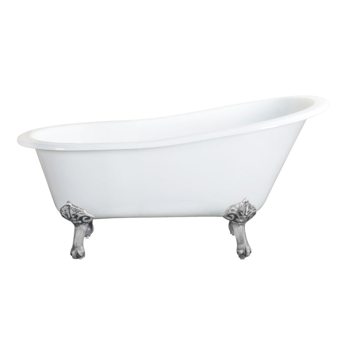 Tazatina VCTND5731B8 57-Inch Cast Iron Oval Single Slipper Clawfoot Tub (No Faucet Drillings), White/Brushed Nickel