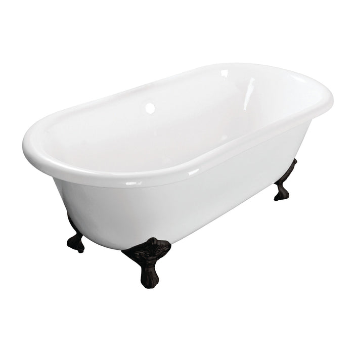 Aqua Eden VCTND603017NB0 60-Inch Cast Iron Oval Double Ended Clawfoot Tub (No Faucet Drillings), White/Matte Black