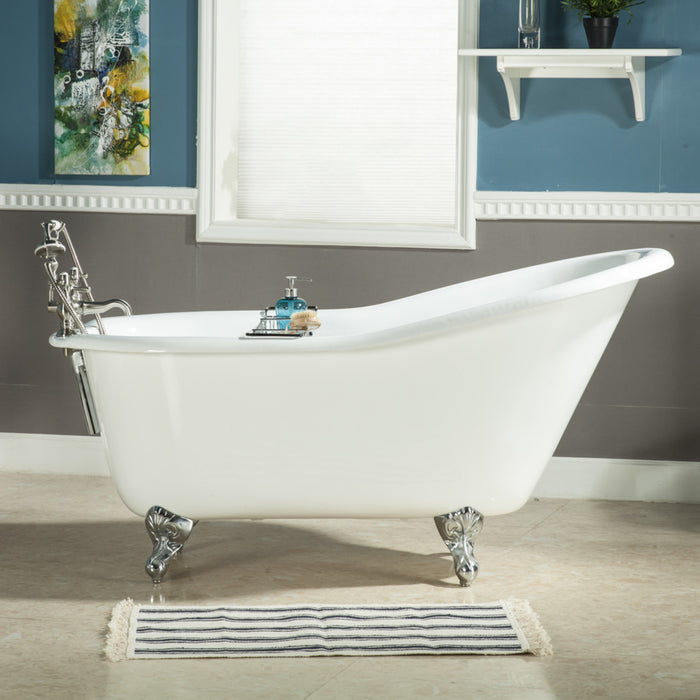 Aqua Eden VCTND6030NT1 60-Inch Cast Iron Oval Single Slipper Clawfoot Tub (No Faucet Drillings), White/Polished Chrome