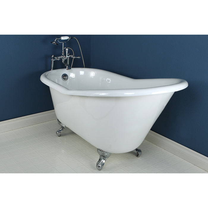 Aqua Eden VCTND6030NT1 60-Inch Cast Iron Oval Single Slipper Clawfoot Tub (No Faucet Drillings), White/Polished Chrome