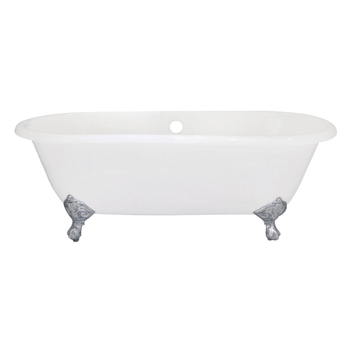 Aqua Eden VCTND663013NB1 66-Inch Cast Iron Oval Double Ended Clawfoot Tub (No Faucet Drillings), White/Polished Chrome