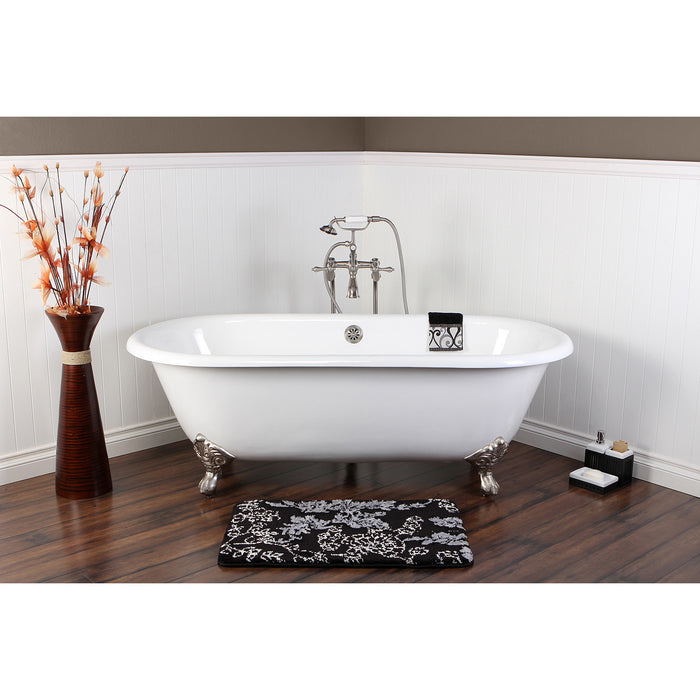 Aqua Eden VCTND663013NB8 66-Inch Cast Iron Oval Double Ended Clawfoot Tub (No Faucet Drillings), White/Brushed Nickel