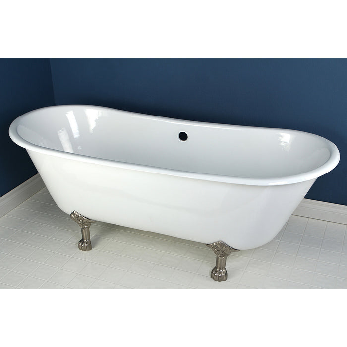 Aqua Eden VCTND6728NH8 67-Inch Cast Iron Oval Double Slipper Clawfoot Tub (No Faucet Drillings), White/Brushed Nickel