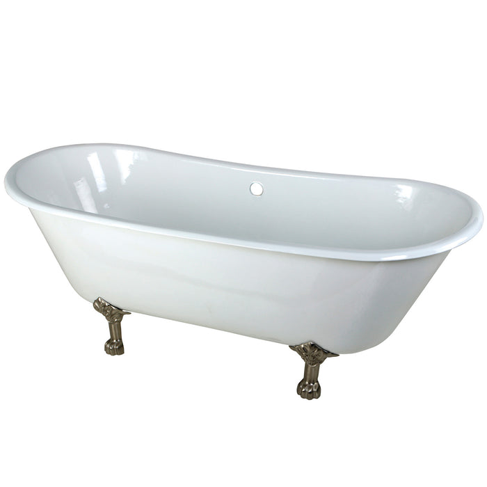 Aqua Eden VCTND6728NH8 67-Inch Cast Iron Oval Double Slipper Clawfoot Tub (No Faucet Drillings), White/Brushed Nickel