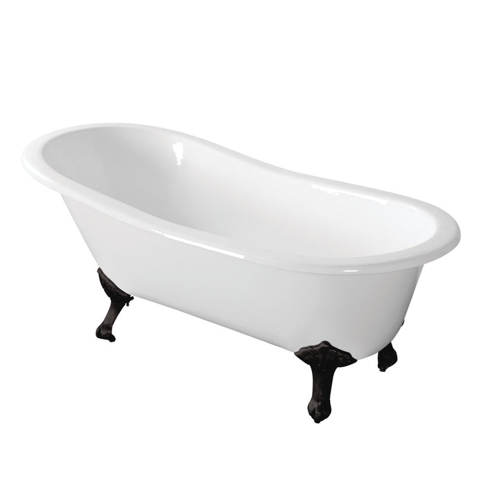 Aqua Eden VCTND673122ZB0 67-Inch Cast Iron Oval Single Slipper Clawfoot Tub (No Faucet Drillings), White/Matte Black