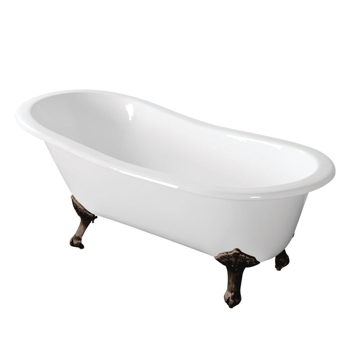 Aqua Eden VCTND673122ZB5 67-Inch Cast Iron Oval Single Slipper Clawfoot Tub (No Faucet Drillings), White/Oil Rubbed Bronze