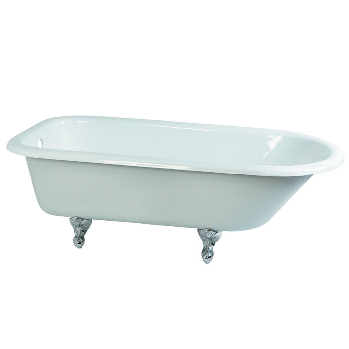 Aqua Eden VCTND673123T1 67-Inch Cast Iron Oval Rectangular Roll Top Clawfoot Tub (No Faucet Drillings), White/Polished Chrome