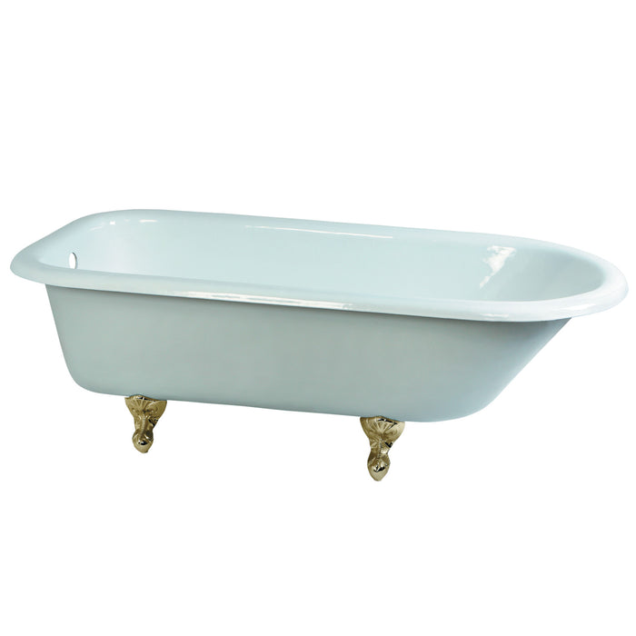 Aqua Eden VCTND673123T2 67-Inch Cast Iron Oval Rectangular Roll Top Clawfoot Tub (No Faucet Drillings), White/Polished Brass