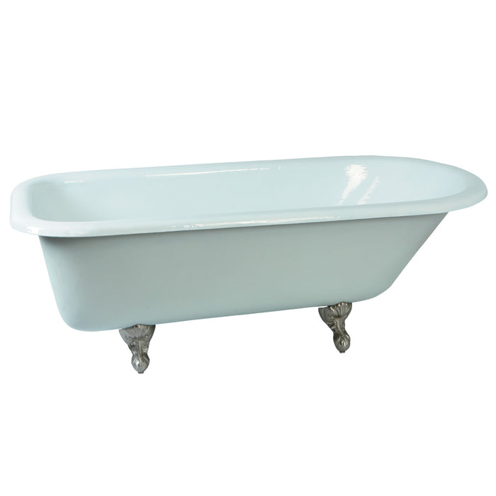 Aqua Eden VCTND673123T8 67-Inch Cast Iron Oval Rectangular Roll Top Clawfoot Tub (No Faucet Drillings), White/Brushed Nickel