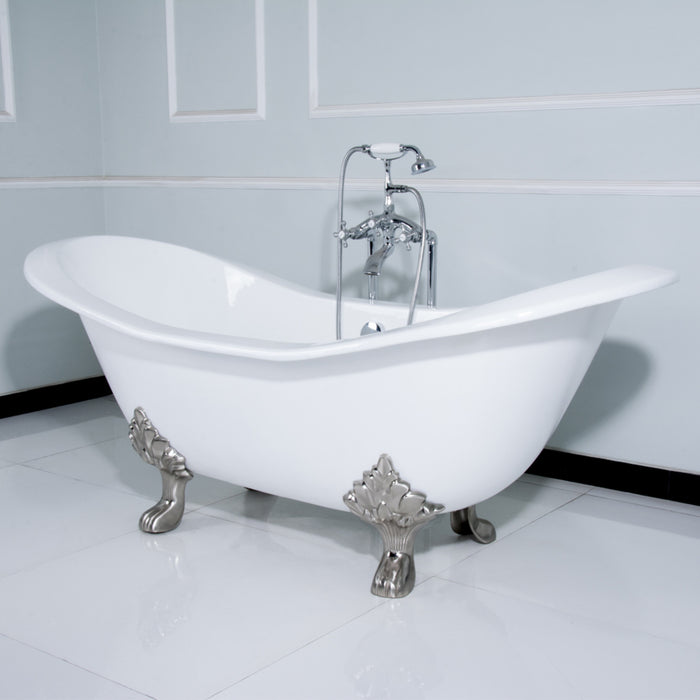 Aqua Eden VCTND7231NC1 72-Inch Cast Iron Oval Double Slipper Clawfoot Tub (No Faucet Drillings), White/Polished Chrome