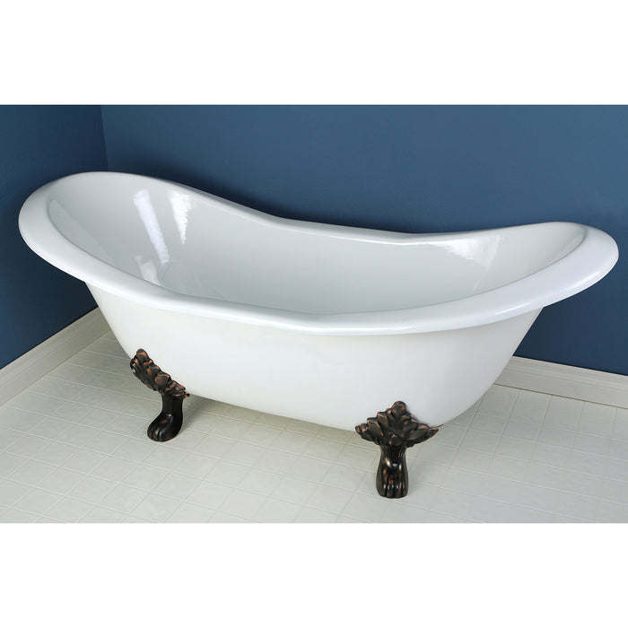 Aqua Eden VCTND7231NC5 72-Inch Cast Iron Oval Double Slipper Clawfoot Tub (No Faucet Drillings), White/Oil Rubbed Bronze