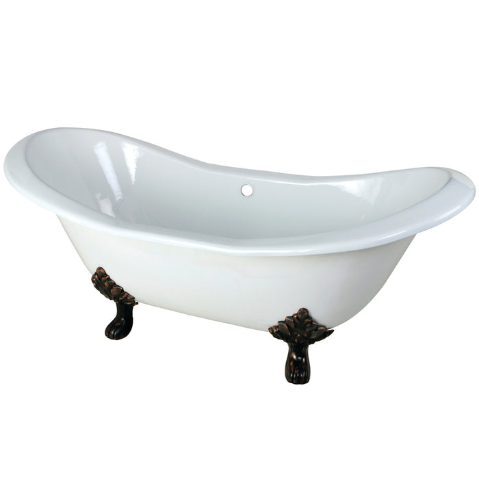 Aqua Eden VCTND7231NC5 72-Inch Cast Iron Oval Double Slipper Clawfoot Tub (No Faucet Drillings), White/Oil Rubbed Bronze