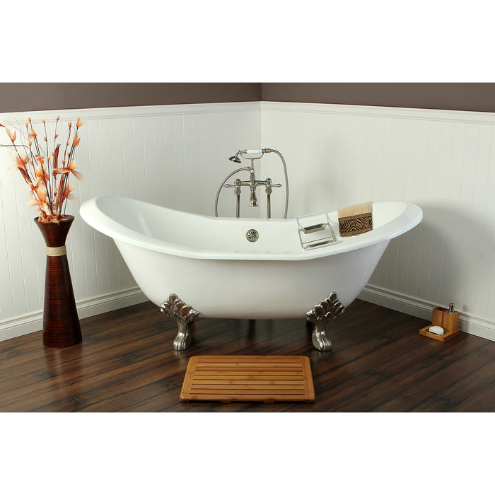 Aqua Eden VCTND7231NC8 72-Inch Cast Iron Oval Double Slipper Clawfoot Tub (No Faucet Drillings), White/Brushed Nickel