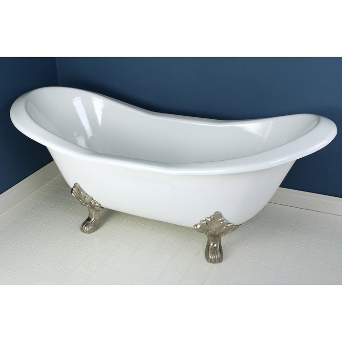 Aqua Eden VCTND7231NC8 72-Inch Cast Iron Oval Double Slipper Clawfoot Tub (No Faucet Drillings), White/Brushed Nickel