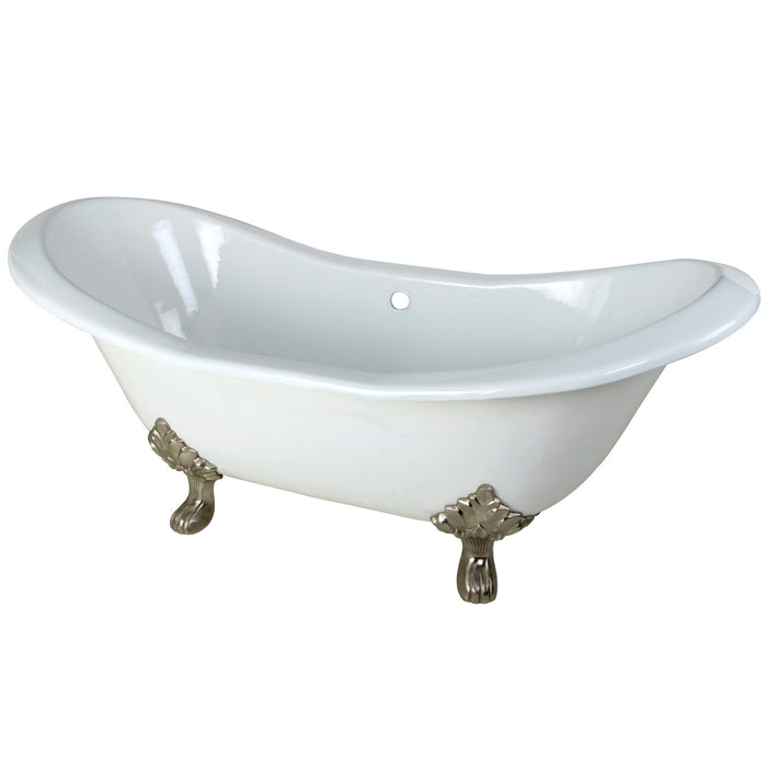 Aqua Eden VCTND7231NC8 72-Inch Cast Iron Oval Double Slipper Clawfoot Tub (No Faucet Drillings), White/Brushed Nickel