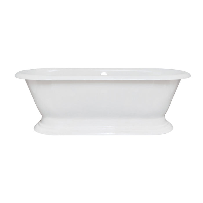 Aqua Eden VCTND723224 72-Inch Cast Iron Oval Double Ended Pedestal Tub (No Faucet Drillings), White