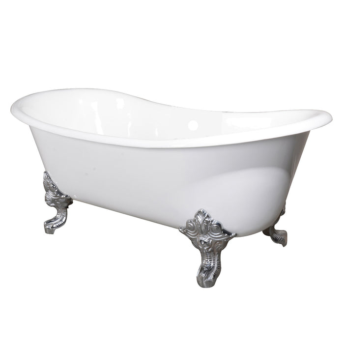 Aqua Eden VCTNDS6731NL1 67-Inch Cast Iron Oval Double Slipper Clawfoot Tub (No Faucet Drillings), White/Polished Chrome