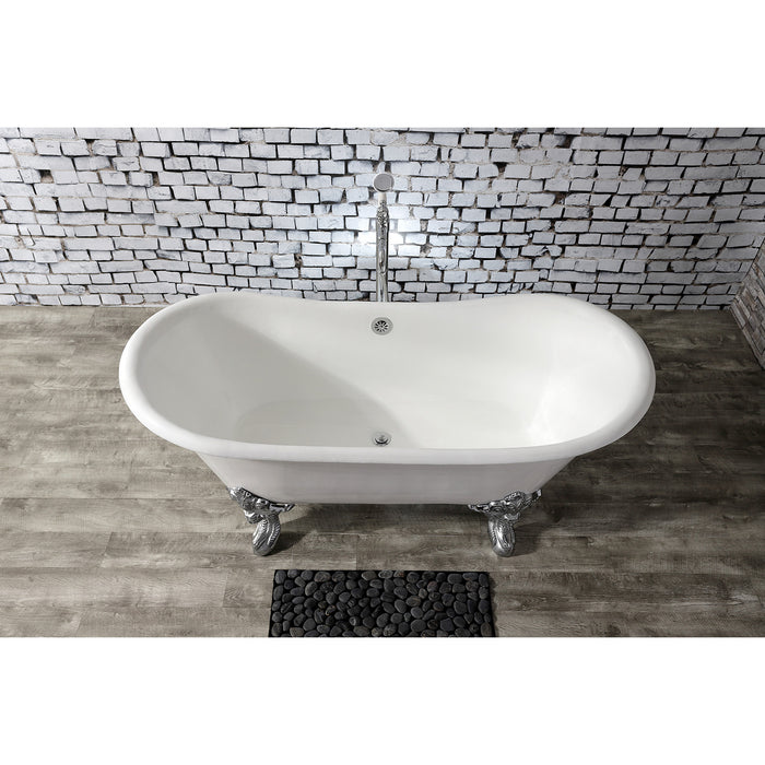 Aqua Eden VCTNDS6731NL1 67-Inch Cast Iron Oval Double Slipper Clawfoot Tub (No Faucet Drillings), White/Polished Chrome