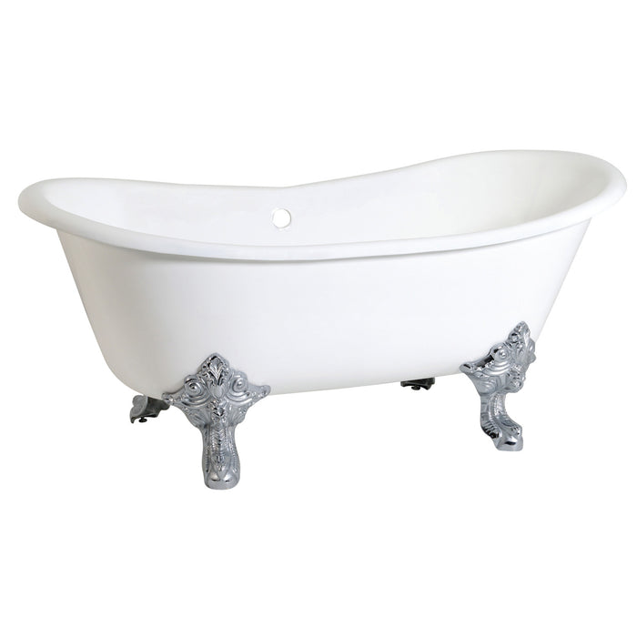 Aqua Eden VCTNDS6731NL1 67-Inch Cast Iron Oval Double Slipper Clawfoot Tub (No Faucet Drillings), White/Polished Chrome