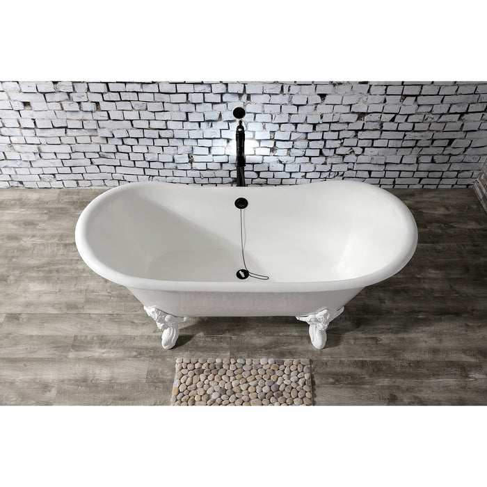 Aqua Eden VCTNDS6731NLW 67-Inch Cast Iron Oval Double Slipper Clawfoot Tub (No Faucet Drillings), White