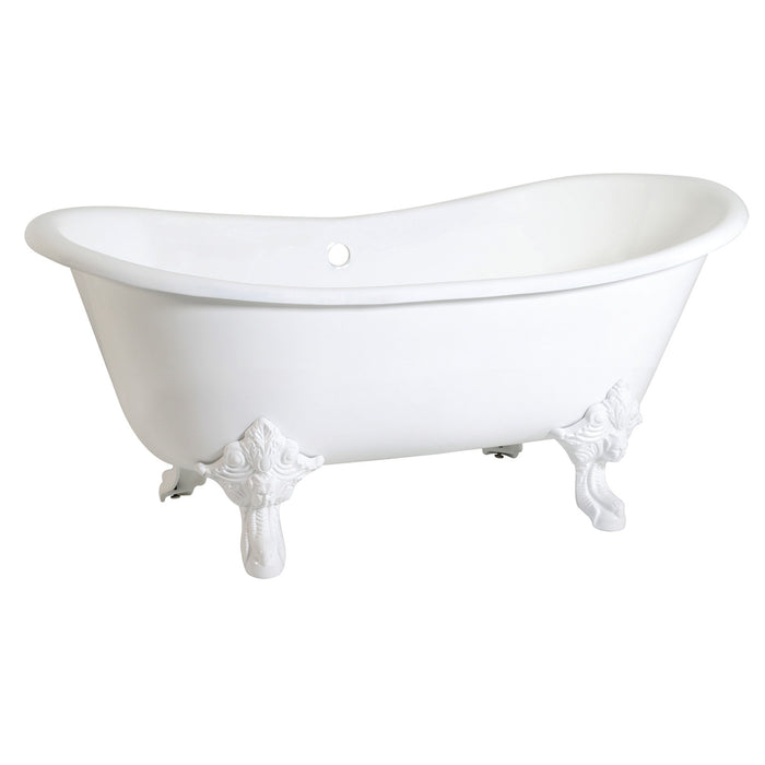 Aqua Eden VCTNDS6731NLW 67-Inch Cast Iron Oval Double Slipper Clawfoot Tub (No Faucet Drillings), White