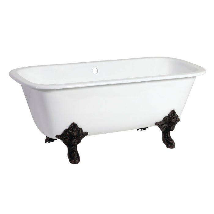 Aqua Eden VCTQ7D6732NL0 67-Inch Cast Iron Rectangular Double Ended Clawfoot Tub (7-Inch Faucet Drillings), White/Matte Black