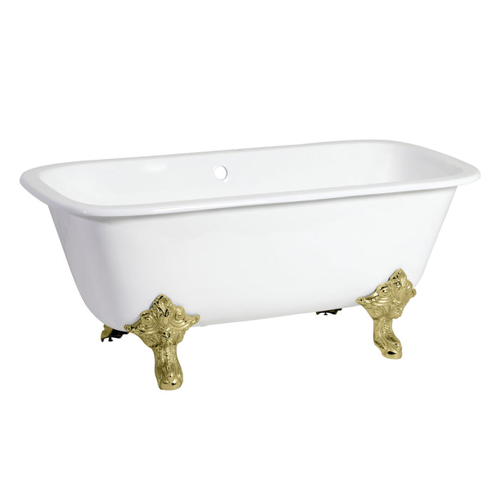 Aqua Eden VCTQ7D6732NL2 67-Inch Cast Iron Rectangular Double Ended Clawfoot Tub (7-Inch Faucet Drillings), White/Polished Brass