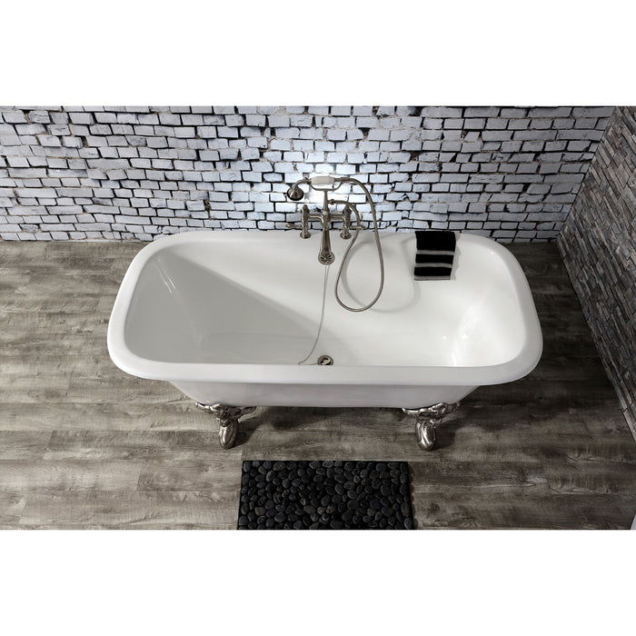 Aqua Eden VCTQ7D6732NL8 67-Inch Cast Iron Rectangular Double Ended Clawfoot Tub (7-Inch Faucet Drillings), White/Brushed Nickel