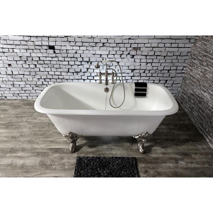 Aqua Eden VCTQ7D6732NL8 67-Inch Cast Iron Rectangular Double Ended Clawfoot Tub (7-Inch Faucet Drillings), White/Brushed Nickel