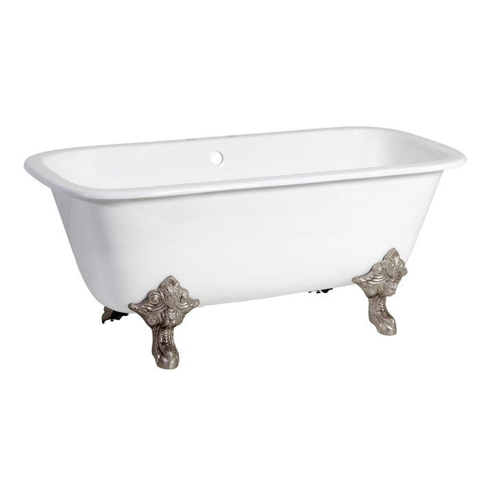 Aqua Eden VCTQ7D6732NL8 67-Inch Cast Iron Rectangular Double Ended Clawfoot Tub (7-Inch Faucet Drillings), White/Brushed Nickel