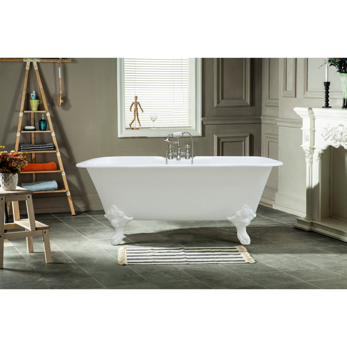 Aqua Eden VCTQ7D6732NLW 67-Inch Cast Iron Rectangular Double Ended Clawfoot Tub (7-Inch Faucet Drillings), White