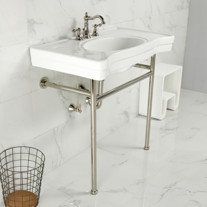 Bristol VPB28140W86 36-Inch Console Sink with Stainless Steel Legs (8-Inch, 3 Hole), White/Polished Nickel