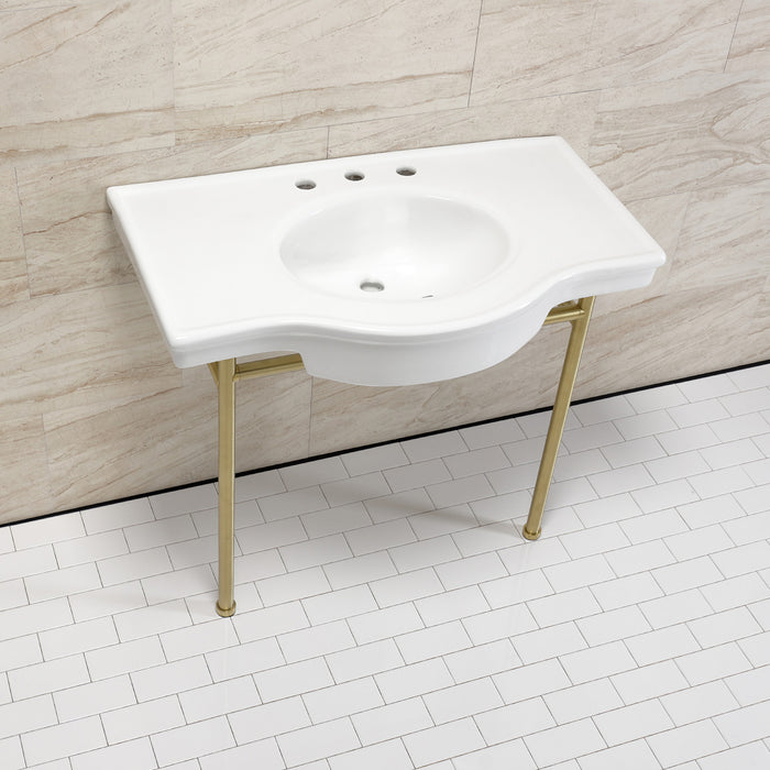 Manchester VPB28140W8BB 37-Inch Console Sink with Stainless Steel Legs (8-Inch, 3 Hole), White/Brushed Brass