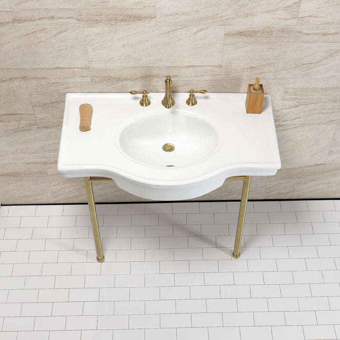 Manchester VPB28140W8BB 37-Inch Console Sink with Stainless Steel Legs (8-Inch, 3 Hole), White/Brushed Brass