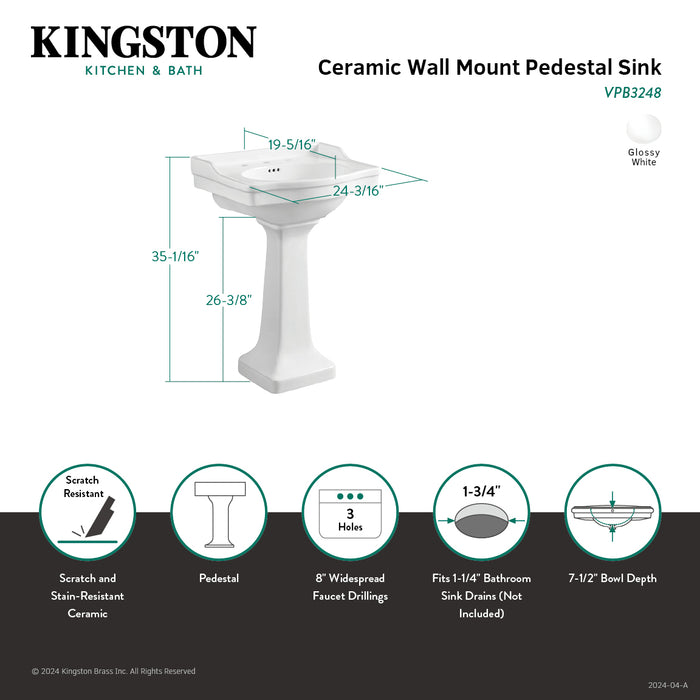 Imperial VPB3248 Ceramic Pedestal Sink, White