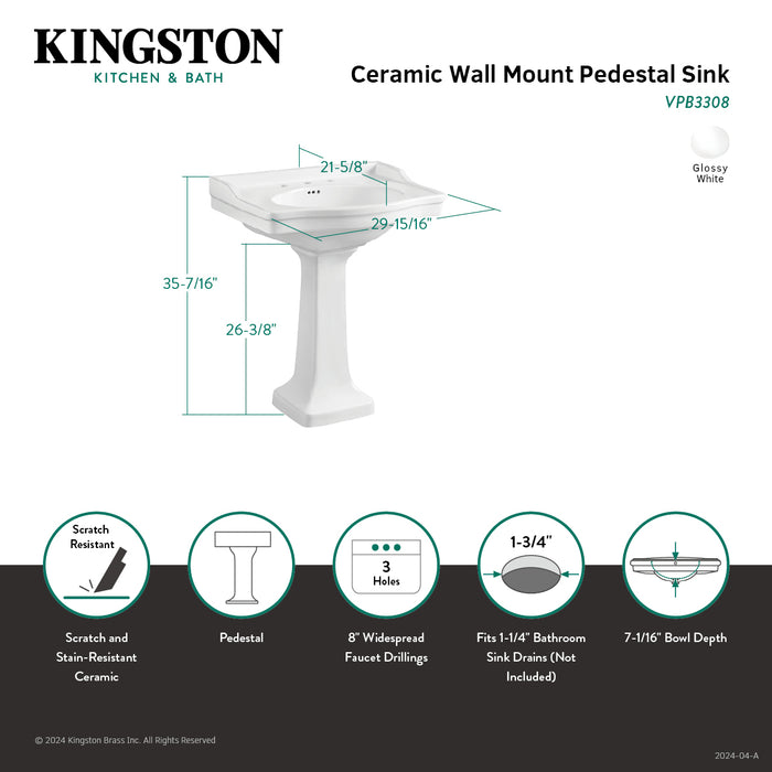 Imperial VPB3308 Ceramic Pedestal Sink, White