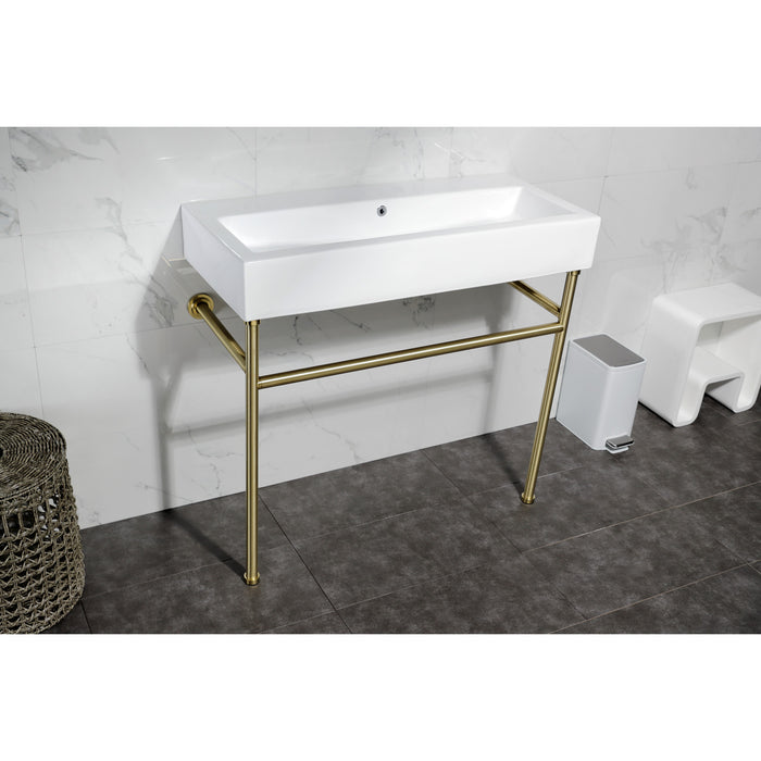 New Haven VPB3917H7ST 39-Inch Console Sink with Stainless Steel Legs, White/Brushed Brass