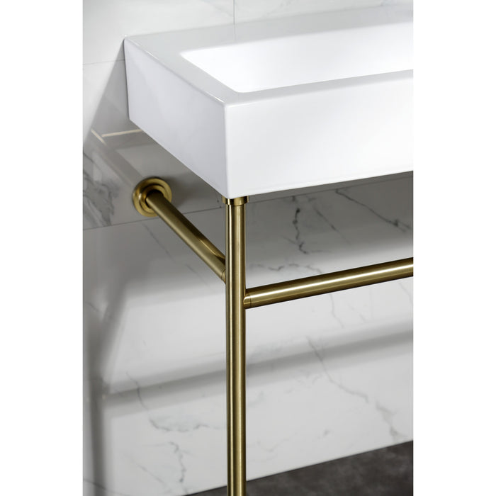 New Haven VPB3917H7ST 39-Inch Console Sink with Stainless Steel Legs, White/Brushed Brass