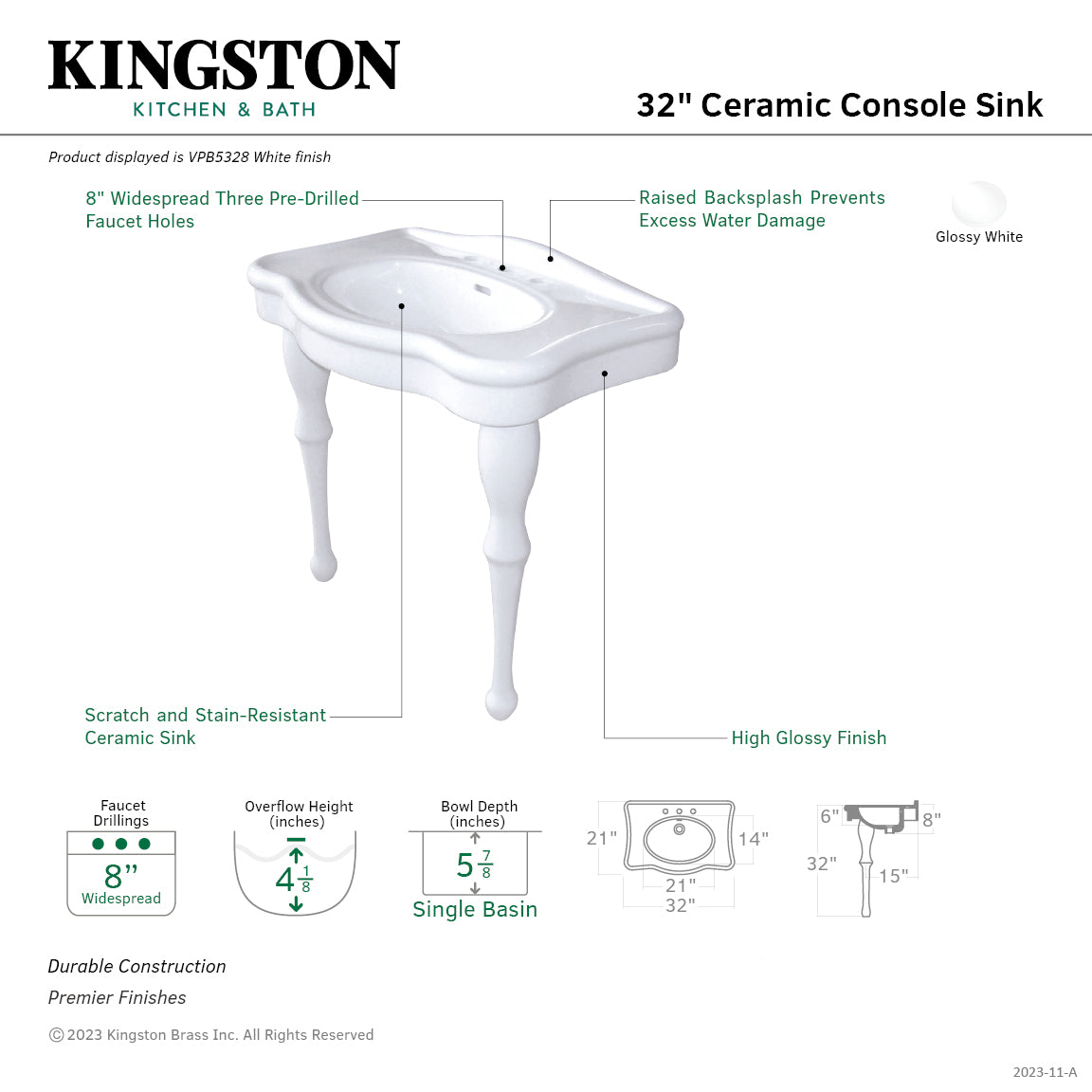 Imperial VPB5328 Ceramic Console Sink, White