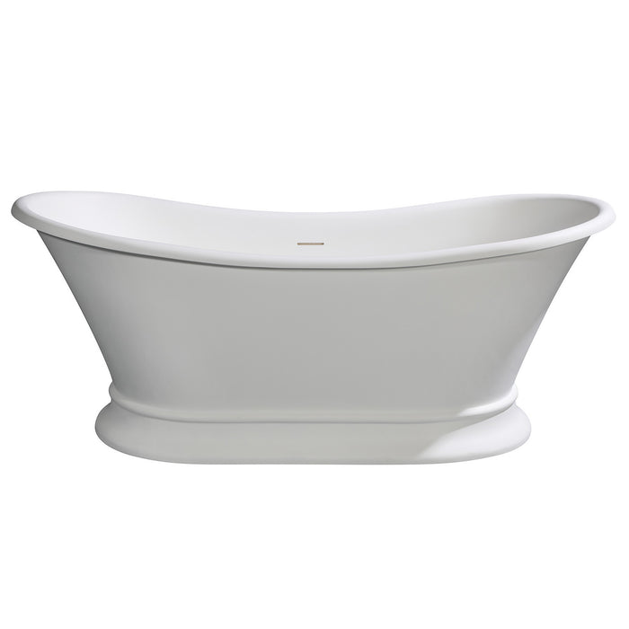 Arcticstone VRTDS683027 68-Inch Solid Surface Oval Double Slipper Pedestal Tub with Drain (No Faucet Drillings), Matte White/Glossy White