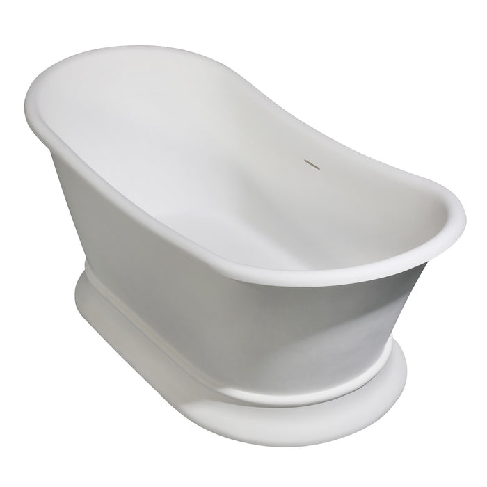 Arcticstone VRTDS683027 68-Inch Solid Surface Oval Double Slipper Pedestal Tub with Drain (No Faucet Drillings), Matte White/Glossy White