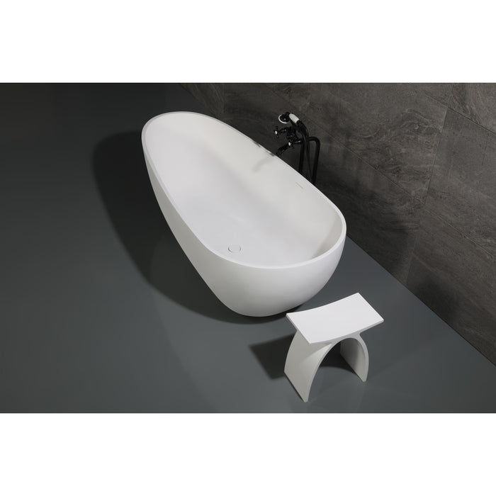 Arcticstone VRTOV713422 72-Inch Solid Surface Egg Shaped Double Ended Freestanding Tub with Drain, Glossy White/Matte White